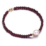 Red Garnet Pink Rice Pearl 925 Silver Bracelet