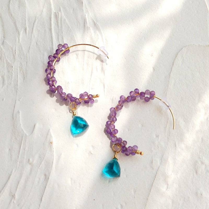Amethyst Quartz 14K Filled Hoop Earrings Women's Jewelry Gift