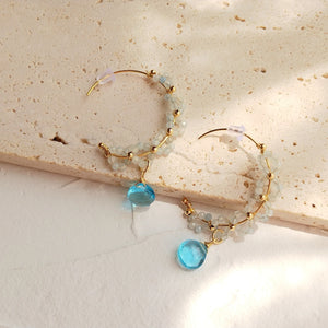 Aquamarine Quartz 14K Filled Hoop Earrings Women Gift