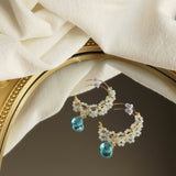 Aquamarine Quartz 14K Filled Hoop Earrings Women Gift