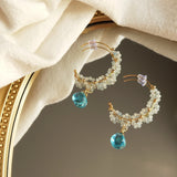 Aquamarine Quartz 14K Filled Hoop Earrings Women Gift