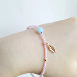 Aquamarine Pink Zircon Sterling Silver Leaf Charm Bracelet