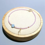 Aquamarine Pink Zircon Sterling Silver Leaf Charm Bracelet