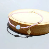 Aquamarine Pink Zircon Sterling Silver Leaf Charm Bracelet