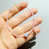 Aquamarine Pink Zircon Sterling Silver Leaf Charm Bracelet