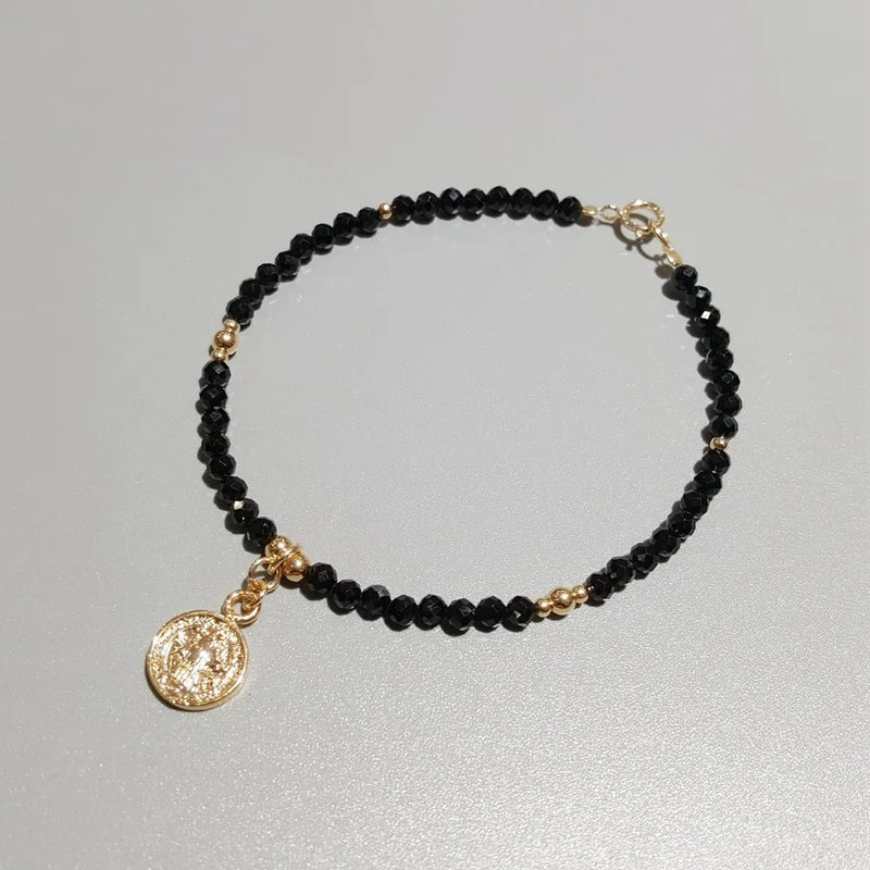 Spinel Coin Charm 925 Silver Bracelet for Women