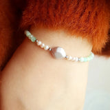 Chrysoprase Pearl 925 Silver Bracelet Platinum Plated