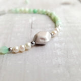 Chrysoprase Pearl 925 Silver Bracelet Platinum Plated