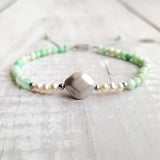 Chrysoprase Pearl 925 Silver Bracelet Platinum Plated