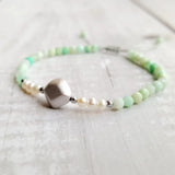 Chrysoprase Pearl 925 Silver Bracelet Platinum Plated
