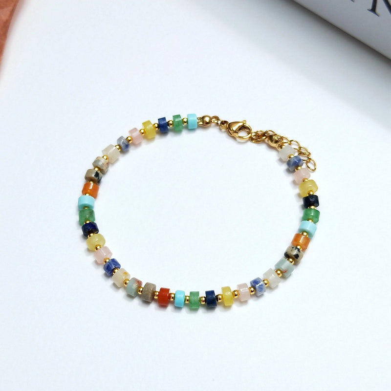 Colorful Stone Stainless Steel Plated Bracelet for Women Girls