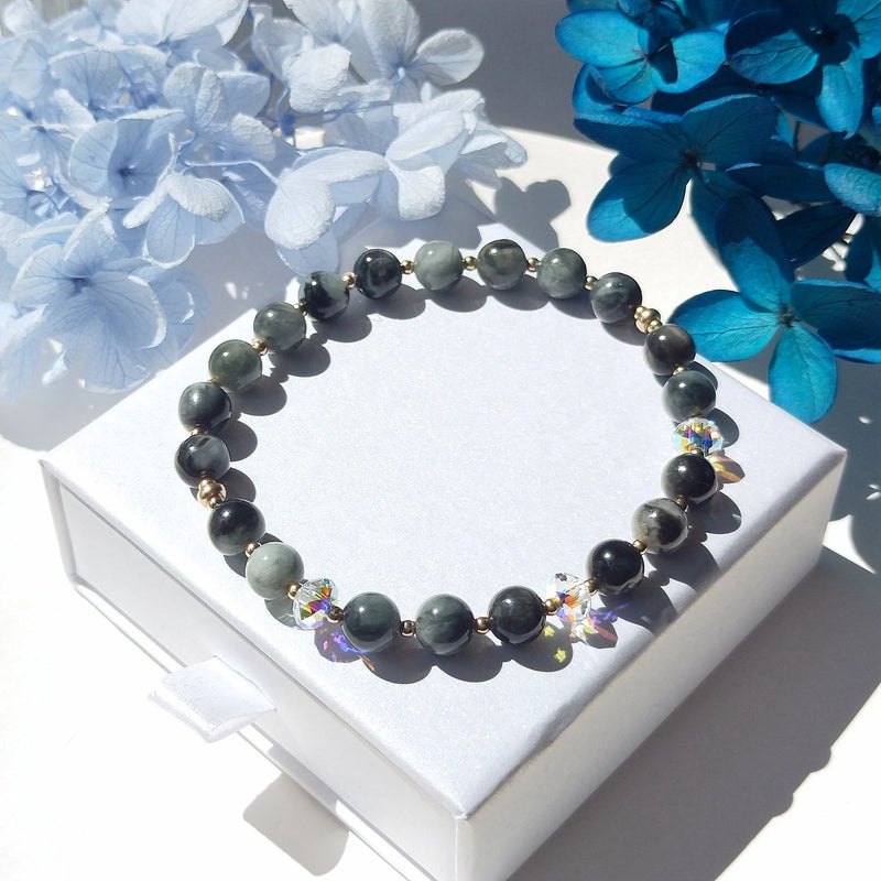 Natural Eagle's Eye 14K Filled Stretch Bracelet Boho Jewelry
