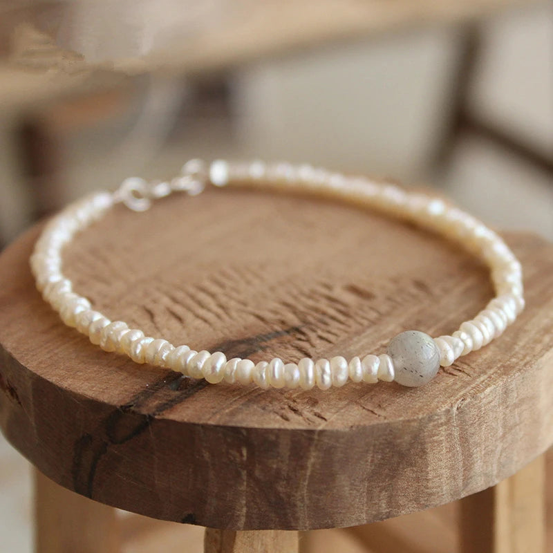 Freshwater Pearl Labradorite Bracelet 925 Sterling Silver
