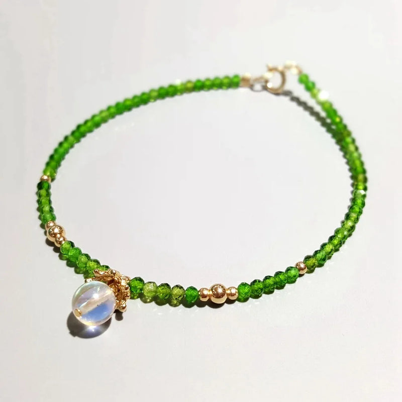 Green Diopside Tiny Beads Crystal 925 Silver Bracelet