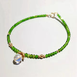 Green Diopside Tiny Beads Crystal 925 Silver Bracelet