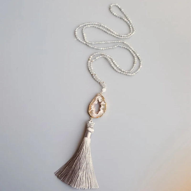 Labradorite Moonstone Agate Tassel Necklace