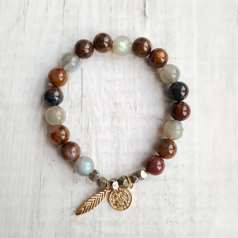 Labradorite Pietersite Pyrite Charm Bracelet