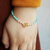 Natural Light Amazonite Pearl Charm 925 Silver Plated Flower Clasp Jewelry