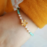 Natural Light Amazonite Pearl Charm 925 Silver Plated Flower Clasp Jewelry