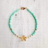 Natural Light Amazonite Pearl Charm 925 Silver Plated Flower Clasp Jewelry