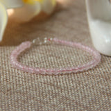 Rose Quartz 4mm Beads 925 Silver Bracelet Women Gift