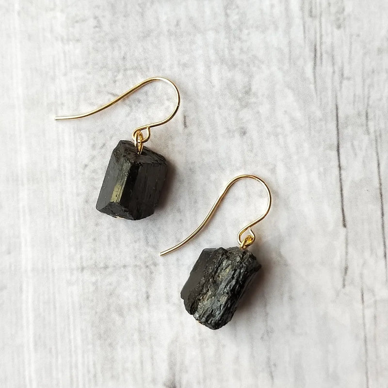 Tourmaline Irregular Beads Healing Earrings 925 Sterling Silver Hook Women