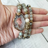 Labradorite Buddha Bracelet Natural Stone Bohemia Drusy Pendant