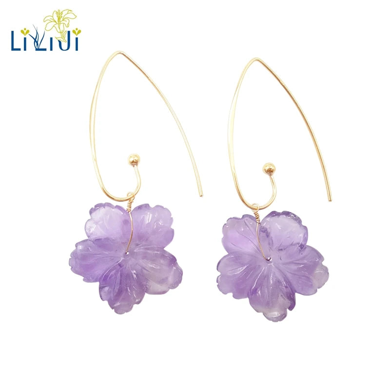 Lavender Amethyst Flower Earrings 925 Silver 18K Plated