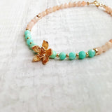 Sunstone Amazonite Flower Charm 925 Silver Plated Clasp Jewelry