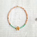 Sunstone Amazonite Flower Charm 925 Silver Plated Clasp Jewelry
