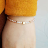 Sunstone Pearl Cube Bracelet 925 Silver Plated Delicate Jewelry