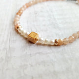 Sunstone Pearl Cube Bracelet 925 Silver Plated Delicate Jewelry