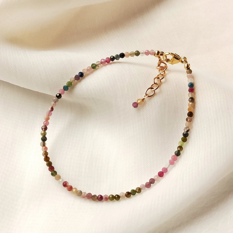 Tourmaline 14K Filled Bracelet Real Gemstone 2mm/3mm Jewelry 17+3cm