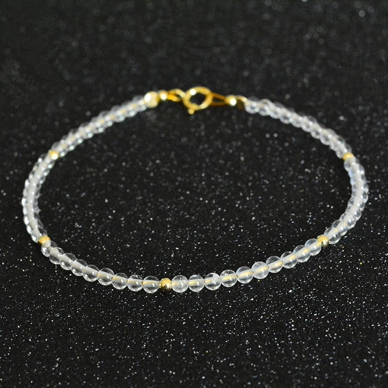 925 Sterling Silver Natural Agate 2mm Beads Gemstone Anklet