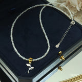 Real Pearl Mini Necklace 925 Silver Rose Flowers Pendant for Women