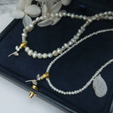 Real Pearl Mini Necklace 925 Silver Rose Flowers Pendant for Women