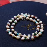 Baroque Pearl Choker Necklace 925 Silver Rainbow Gemstone Beads Women Gift