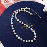 Baroque Pearl Choker Necklace 925 Silver Rainbow Gemstone Beads Women Gift