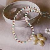 Baroque Pearl Choker Necklace 925 Silver Rainbow Gemstone Beads Women Gift