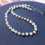 Baroque Pearl Choker Necklace 925 Silver Rainbow Gemstone Beads Women Gift