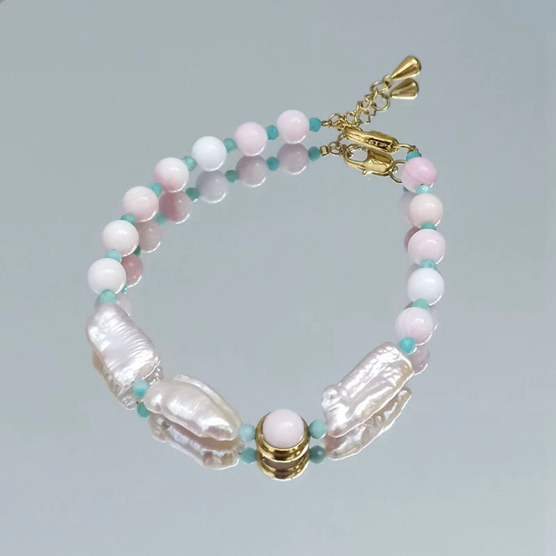 Pink Bracelet Amazonite Conch Shell Baroque Pearl 18-20cm
