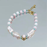 Pink Bracelet Amazonite Conch Shell Baroque Pearl 18-20cm
