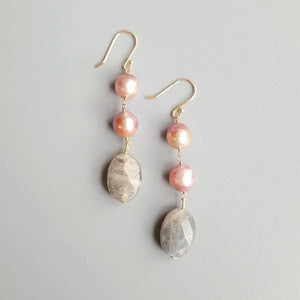 Purple Pearl Labradorite Drop Earrings 925 Silver Hook Plated 18K