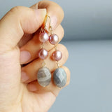 Purple Pearl Labradorite Drop Earrings 925 Silver Hook Plated 18K