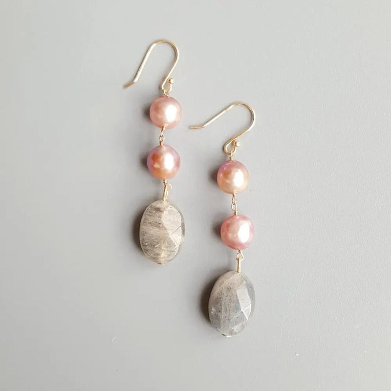 Purple Pearl Labradorite Drop Earrings 925 Silver Hook Plated 18K
