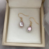 Purple Pearl Earrings 925 Sterling Silver Baroque Pearl Drop Earrings