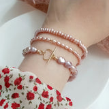 Purple Pink Freshwater Pearl 14K Filled Bracelet Natural Jewelry