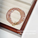 Purple Pink Freshwater Pearl 14K Filled Bracelet Natural Jewelry
