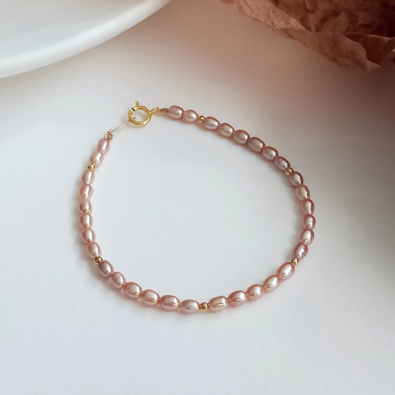 Purple Pink Freshwater Pearl 14K Filled Bracelet Natural Jewelry