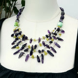 Purple Statement Necklace Amethyst Red Coral Lemon Jade Pearl Green Agate